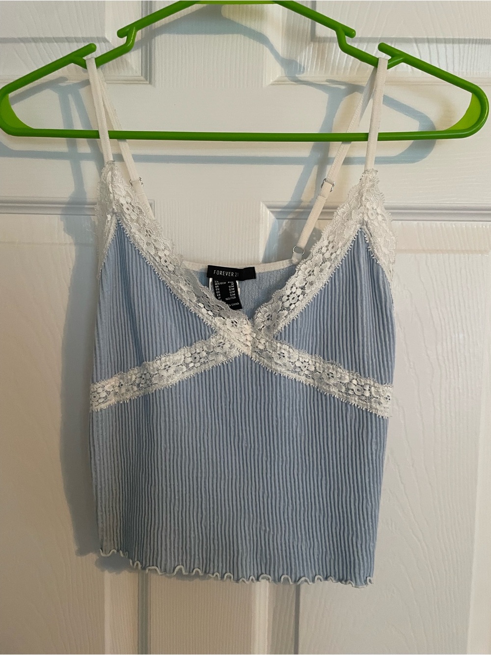Forever 21 Blue Ribbed Lace-Trim Cami